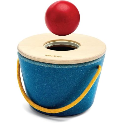PlanToys® Pop 'N' Drop Bucket | Wooden Object Permanence Toy for Babies 6M+ | Montessori Interactive Ball Dropping Toy with Lid | Develops Hand-Eye Coordination, Motor Skills & Cause-&-Effect Learning
