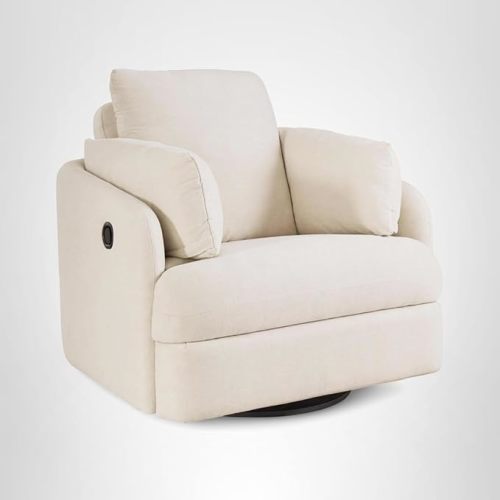 Signature Design by Ashley Modmax Coastal Press-Back Swivel Glider Rocker Recliner with Machine Washable Cover, Hidden Storage Compartments and 2 Bolster Pillows, Beige