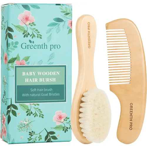 Baby Hair Bush and Comb Set -Nature Lotus Wood with Soft Goat Bristle and Pear Wood Comb for Newborns & Toddlers, Ideal for Cradle Cap