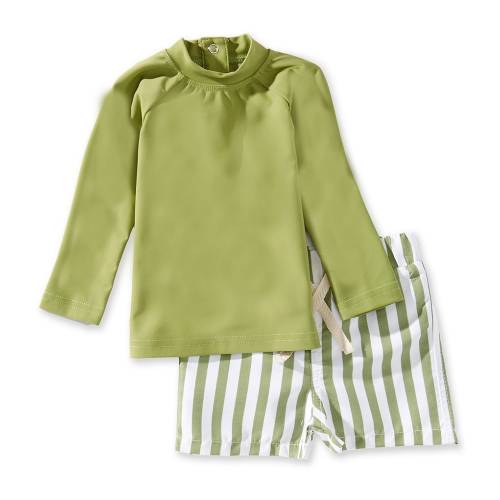 Edgehill Collection x Megan Karp Baby Boys Leo Rashguard & Stripe Swim Trunks Set