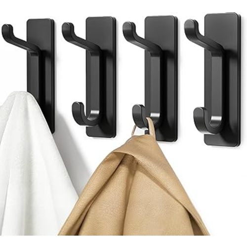 pickpiff Wall Hooks for Coat and Towel: 13LB Strong Adhesive Door Hanger Stick on, Black 4 Pack