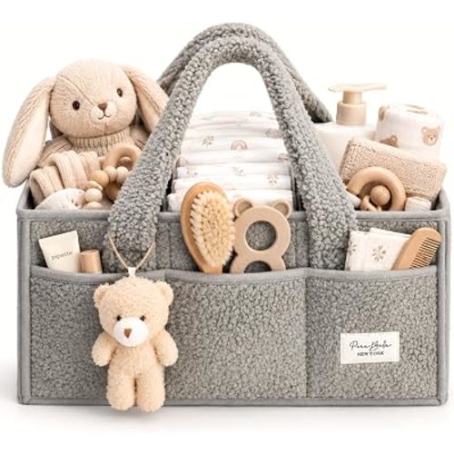 PeraBella Baby Diaper Caddy Organizer with Handle, Boy & Girl Shower Gift Basket, Portable Diaper Storage Basket Bin for Wipes, Newborn Baby Essentials Registry Search Must Haves, Car Caddy Organizer