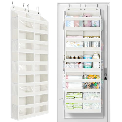 Yecaye 5-Tier Over The Door Organizer Dual-Column, 80lbs Load Extra Large Over the Door Storage of 10 Compartments, Heavy Duty Door Organizer Hanging for Closet Dorm Bathroom Pantry, Cream White