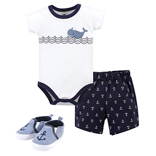 Hudson Baby Unisex Baby Cotton Bodysuit, Shorts and Shoe Set