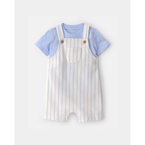 Baby 2-Piece Stripe Overall Set - Blue/Ivory