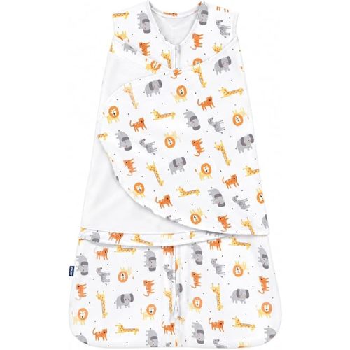 HALO 100% Cotton Sleepsack Swaddle, 3-Way Adjustable Wearable Blanket, TOG 1.5, Jungle Cotton, Newborn, 0-3 Months