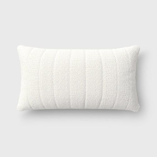 Oversized Channeled Boucle Lumbar Throw Pillow Ivory - Threshold™: Soft Polyester, Indoor Use, Rectangular Shape