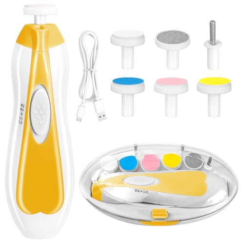 Baby Nail Trimmer Electric, 6 in 1 Rechargeable Baby Nail Clippers Manicure Set Grooming Kit for Toddler Infant or Adults (Yellow)
