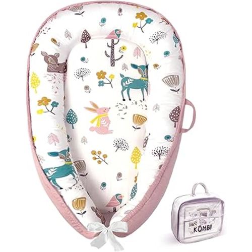 Baby Lounger for Newborn 0–24 Months, Baby Pillow & Baby Nest Lounger, Organic Cotton Breathable Infant Pillow, Portable Baby Nest for Home & Travel (Pink)