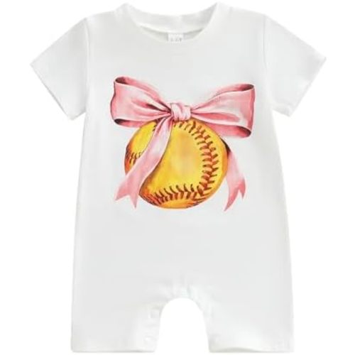 Infant Baby Girl Baseball Romper Shortalls Summer Clothes Newborn Coming Home Outfit Short Sleeve Bow Jumpsuit