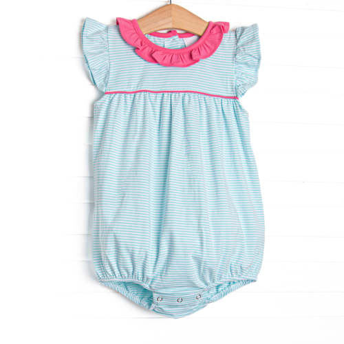 Amelia Flutter Sleeve Bubble, Hot Pink and Aqua Stripe – Stitchy Fish