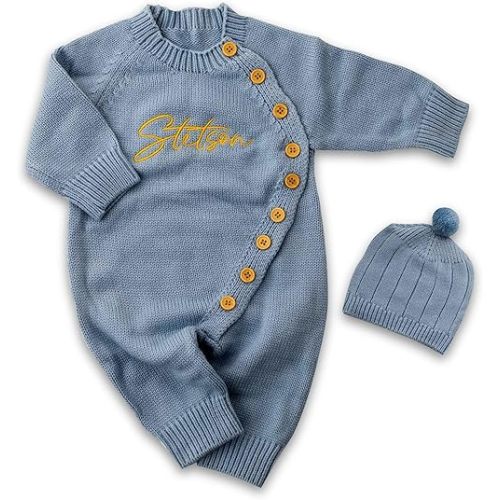 Baby Romper Set - 100% Cotton Newborn Outfit, Personalized Embroidery (0-1 Month), 12 Colors