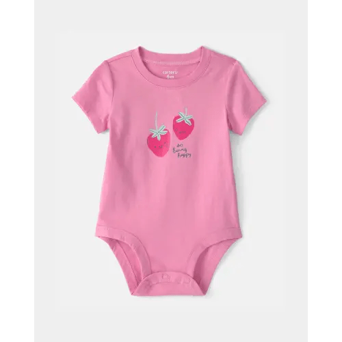 Baby Girl 'So Berry Happy' Strawberry Graphic Bodysuit - Pink | Carter's
