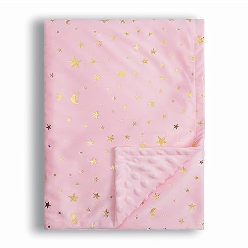 Baby Blanket for Boys Girls Soft Minky with Double Layer Dotted Backing, Star and Moon Printed 30 x 40 Inch Receiving Blanket (Pink)