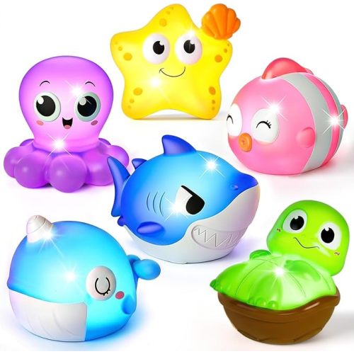 Toddler Bath Toys, 6 Pack Light Up Bath Toys for Kids Ages 1-3 Baby Gifts