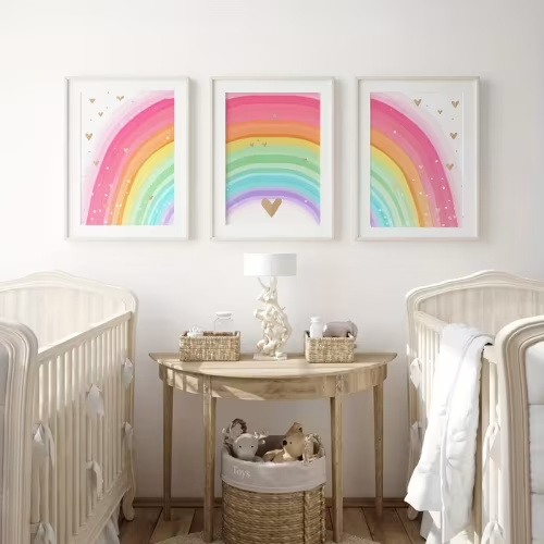 3pcs pink rainbow heart decal canvas posters cartoon - Temu