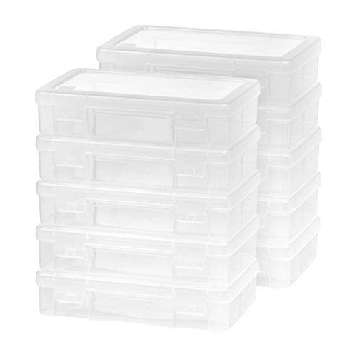 IRIS USA Clear Storage Cases, 10-Pack, |Made in USA|, Plastic Bead Organizing Containers with Snap Lid for Arts, Crafts, Ephemera, Stickers, & Dance Cheer, Clear - Medium