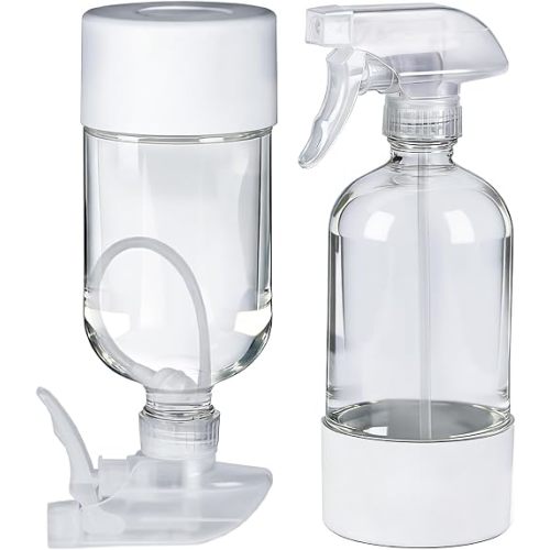 2 Pack 360° Glass Spray Bottles with Silicone Sleeve, 16 oz Empty Refillable Containers with Adjustable Spray Nozzles, Spray Bottles for Hair, Cleaning Solutions and Plants White