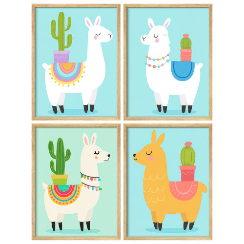 SIGNLEADER Colorful Llama and Cactus Framed Wall Art Set of 4 - Playful Boho Animal Prints for Kids' Room or Nursery Decor | Wayfair
