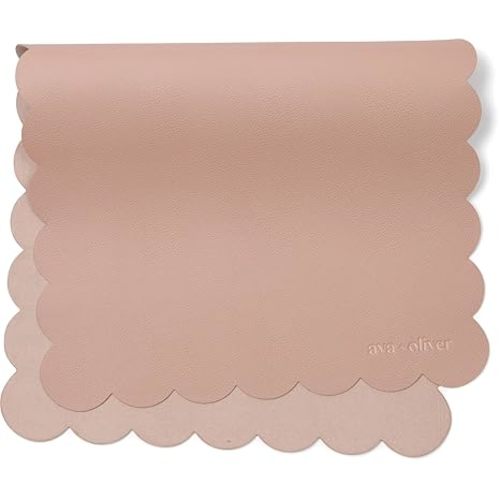 Ava + Oliver Vegan Leather Baby Changing Mat (16 X 30 in) - Multipurpose Wipeable and Portable Diaper Mat - Foldable for Travel (Pink Scallop)