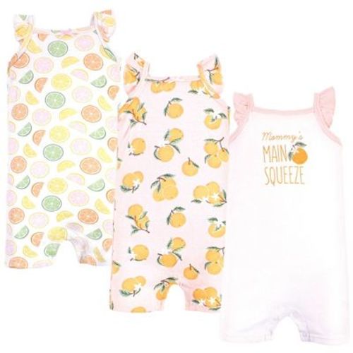 Hudson Baby Infant Girl Cotton Rompers, Citrus Orange, 9-12 Months
