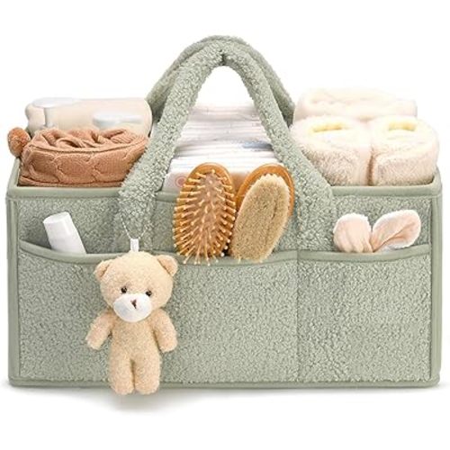 Baby Diaper Caddy Organizer, Baby Organizers and Storage for Changing Table, Babies Shower Gift and Registry Must-Have for Boy &Girl, Nursery Essentials Car Caddy Organizer with Handle (Lily Green)