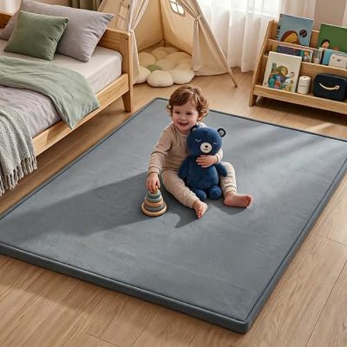 Ultra Soft Baby Play Mat for Floor, 50"x50" Playpen Mat, 1.3" Thick Memory Foam, Non-Slip Tummy Time Mat for Infants, Toddlers, and Kids – Water-Repellent Coral Velvet, Easy Care