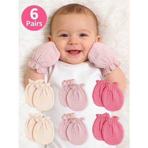 6 Pairs Baby No-Scratch Mittens For 0-6 Months, Soft Breathable Unisex Newborn Gloves, Skin-Friendly Infant Hand Protection For Sleep Play & Daily Use