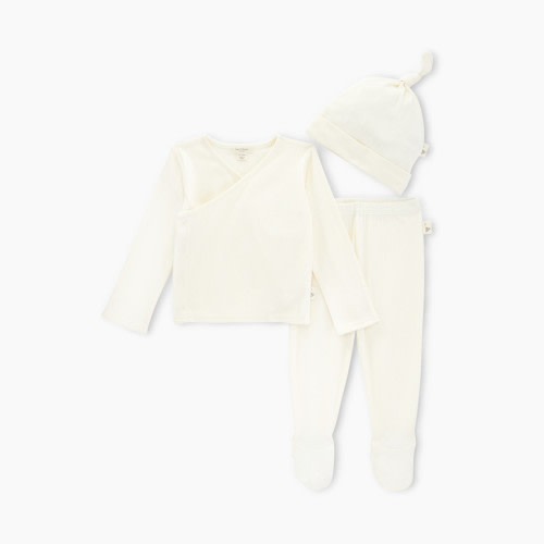 Burt's Bees Baby Take Me Home 3 Piece Set Organic Cotton Ribbed Bundle - White, Newborn