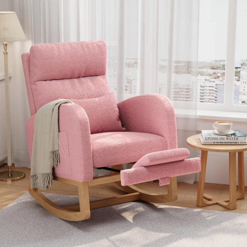 Latitude Run® Modern Nursery Glider with Footrest, Pillow & Side Pockets, Soft Fleece Rocking Chair for Living Room or Nursing Room, Lambswool (with Footrest) | Wayfair