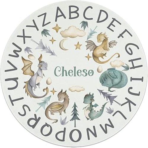 Animals Dragon ABC Personalized Room Area Rug Custom Name Soft Flannel Carpet Non-Slip Floor Mat for Bedroom Nursery Rooms Rugs Home Decor 39.4 in