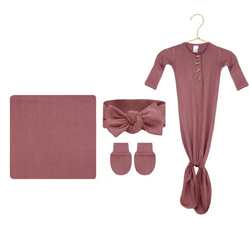 Marjorie Ribbed Newborn Headband Bundle (Gown)