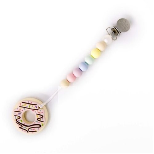 Silicone Teether Metal Clip Set, Donut Swirl
