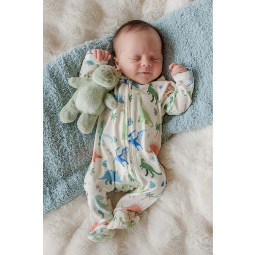 Bamboo Zipper Footie in Little Fossil Neutral | Caden Lane