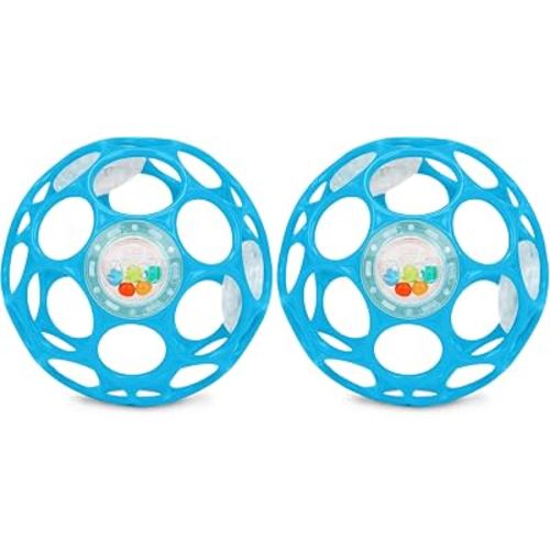 Bright Starts Oball Easy-Grasp Rattle BPA-Free Infant Toy in Blue, Age Newborn and up, 4 Inches (Pack of 2)