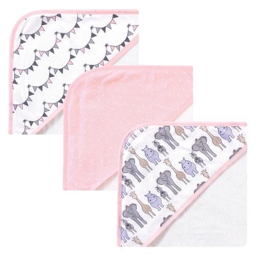 Hudson Baby Infant Girl Cotton Rich Hooded Towels, Pink Safari, One Size - Pink Safari - One Size