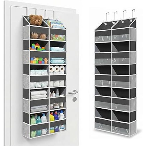 10-Pocket Over the Door Organizer with Heavy-Duty 600D Oxford Fabric, Upgraded Hooks with Silicone Protectors for Dorm, Closet Storage, Bedroom, Bathroom