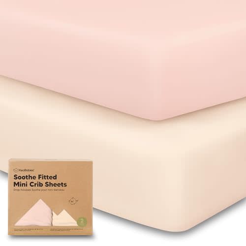 2-Pack Mini Crib Sheets Fitted - 38x26 Pack N Play Sheets for Pack and Play Mattress, Organic Cotton, Soft & Breathable Playard Bedding, Neutral Mini Toddler Bed Cover for Boys, Girls (Cameo)