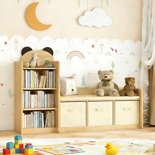Isabelle & Max™ Kids' Modular Wooden Bookcase With Reading Nook & Storage Organizer, Bear Design | Wayfair