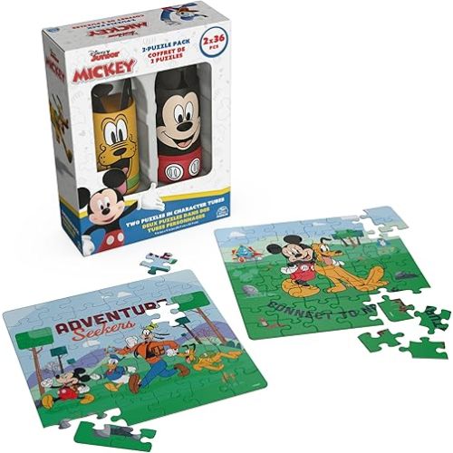 Spin Master Games, Disney Puzzles, Mickey Mouse 2-Pack, 36 Pieces, Jigsaw Puzzles in Storage Tubes, Disney Toys, Mickey Mouse Clubhouse, Kids Puzzles, for Ages 4 & Up