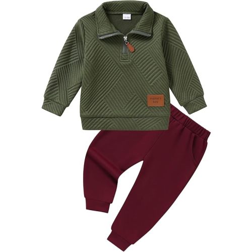 ZOEREA Toddler Baby Boy Clothes Outfits Long Sleeve Solid Sweatshirt and Pants 2 Piece Fall Winter Sweatsuit Set 1-5T
