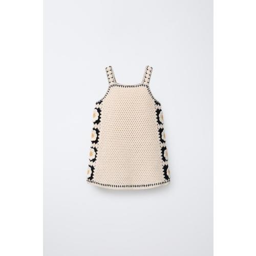 CROCHET FLOWER KNIT DRESS - Ecru / Black | ZARA United States