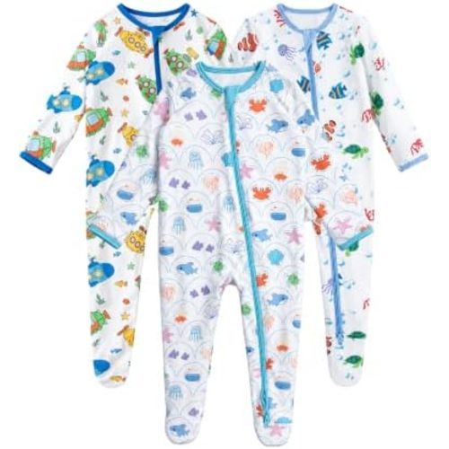 GUISBY Baby Footed Rayon of Bamboo Pajamas 2-Way Zipper