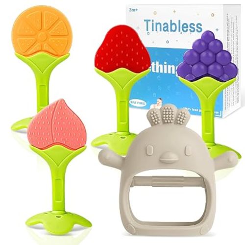 Teething Toys (5 Pack) - Tinabless Infant Teething Keys Set, BPA-Free, Natural Organic Freezer Safe for Infants and Toddlers, Silicone Baby Teethers
