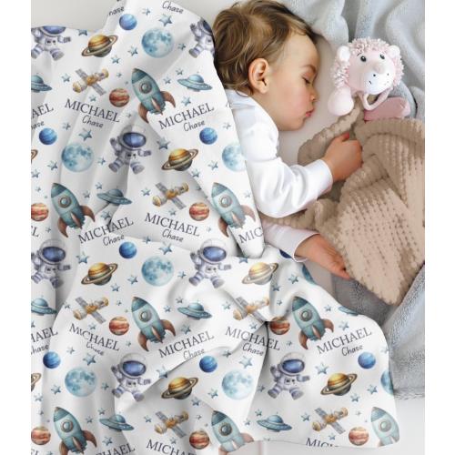 Personalized space swaddle blanket, Astronaut baby blanket, Custom rocket blanket, Newborn baby minky, Baby name blanket, Baby shower gift