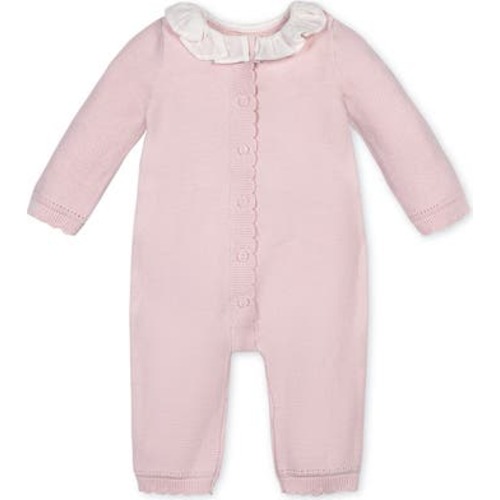 Organic Ruffle Collar Button Front Sweater Romper, 0-3M