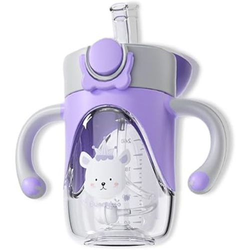 Bunnytoo Baby Sippy Cup with Weighted Straw for Infants 6-12 Months, 8oz Toddler Drinking with Handles, BPA-Free, Transition Trainer for 1+ Year Old (Purple)