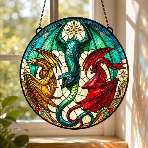 House Dragon Stained Glass Suncatcher, Vhagar Syrax Caraxes Dragon Window Hanging Decor, Fantasy Fire and Blood Wall Art Gift