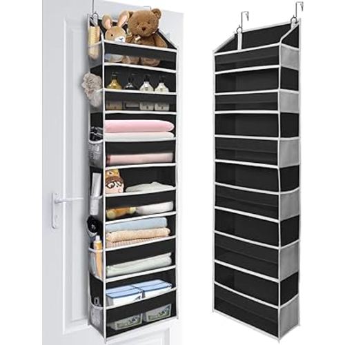 ULG Over The Door Organizer with 6 Large Pockets 12 Side Pockets, 50lbs Weight Capacity Door Hanging Organizer for Bedroom, Bathroom Black