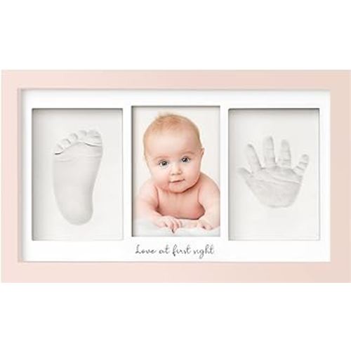 Baby Hand and Footprint Kit - Clay Handprint Keepsake Frame, Newborn Nursery Picture Frame, Personalized New Mom Gifts for Baby Shower & Registry (Petal Pink)